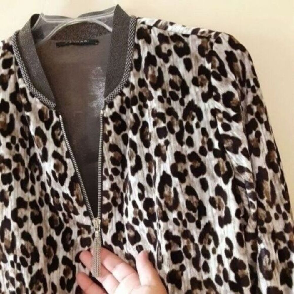 T Tahari Bomber Crop Jacket Crushed Velour Animal Print Sm Full Zip Party Casual - Picture 6 of 8
